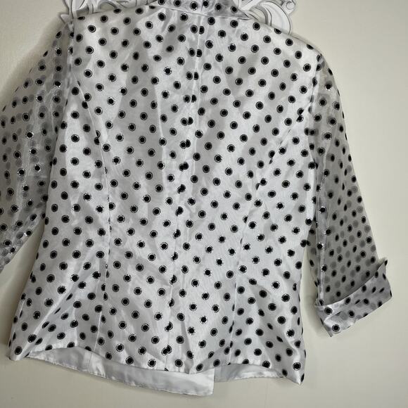 DRESSBARN COLLECTION 12 Collared Sparkly Blazer Rhinestone Clasp WHITE BLACK - Picture 13 of 16